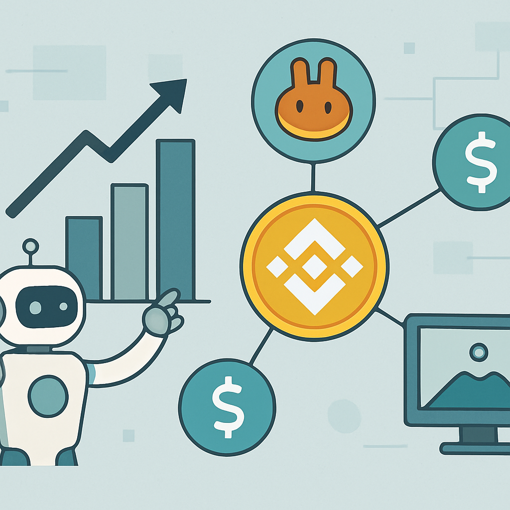 Crypto trader monitoring BNB Chain token volume and PancakeSwap charts on multiple screens - The BNB Launch Playbook: From Zero to Sustainable Volume